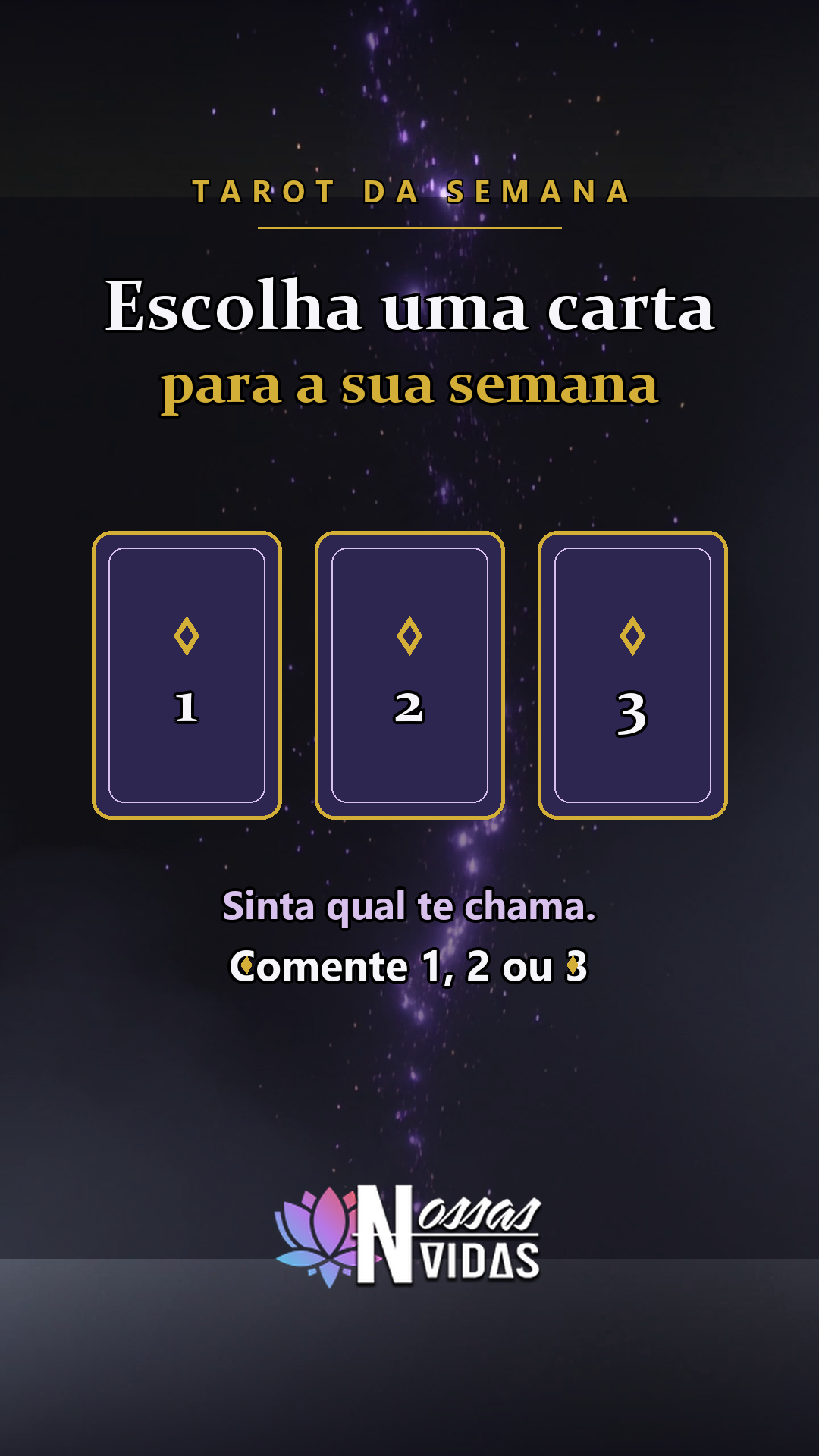 Tarot da Semana: tres cartas numeradas 1, 2 e 3 para escolha intuitiva